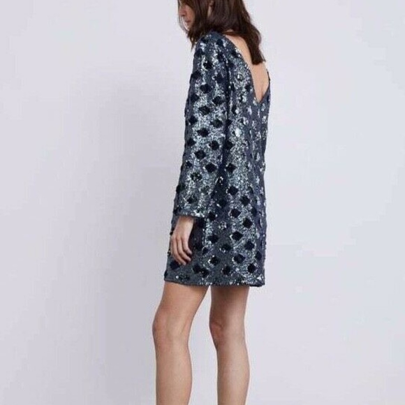Zara Dresses & Skirts - ZARA NAVY BLUE FULLY LINED SEQUIN DRESS